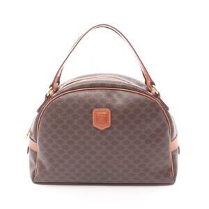 Celine Macadam Handbag Canvas Leather Brown